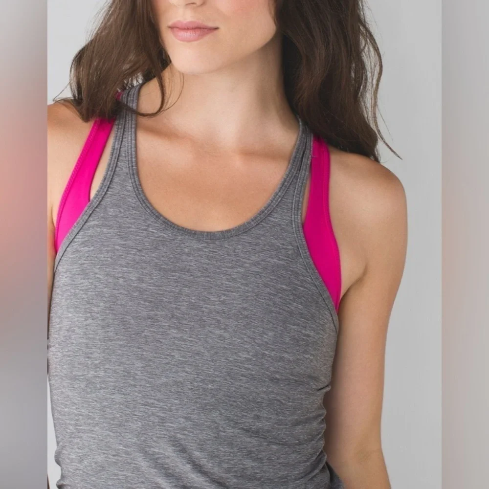Lululemon Inspiration Tank II Layered Bra Heathered Slate Jeweled Magenta